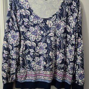 Talbots navy floral lightweight cotton blend sweater top XL‎